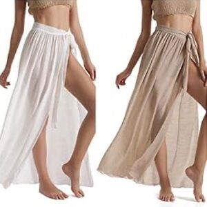 Set of Two Semi Sheer Maxi Cover Up Skirts - White and Tan